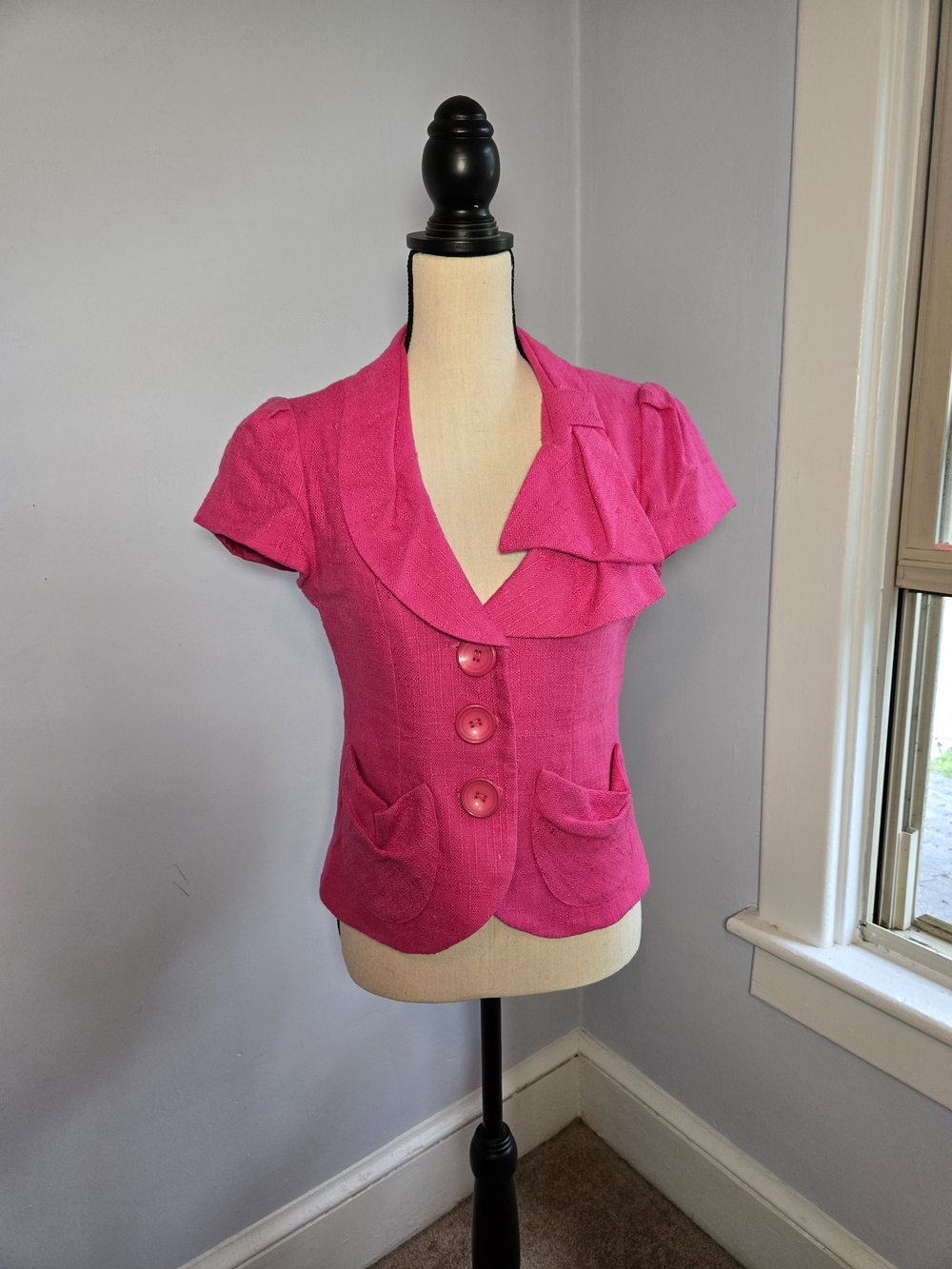 VTG Nanette Lepore Pink Short Sleeve Bow Blazer Jacket Barbiecore Coquette Sz 6